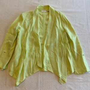 Chicos Womens Cardigan Blouse Top Layer - Lime Green -  Size 1 - 100% Linen